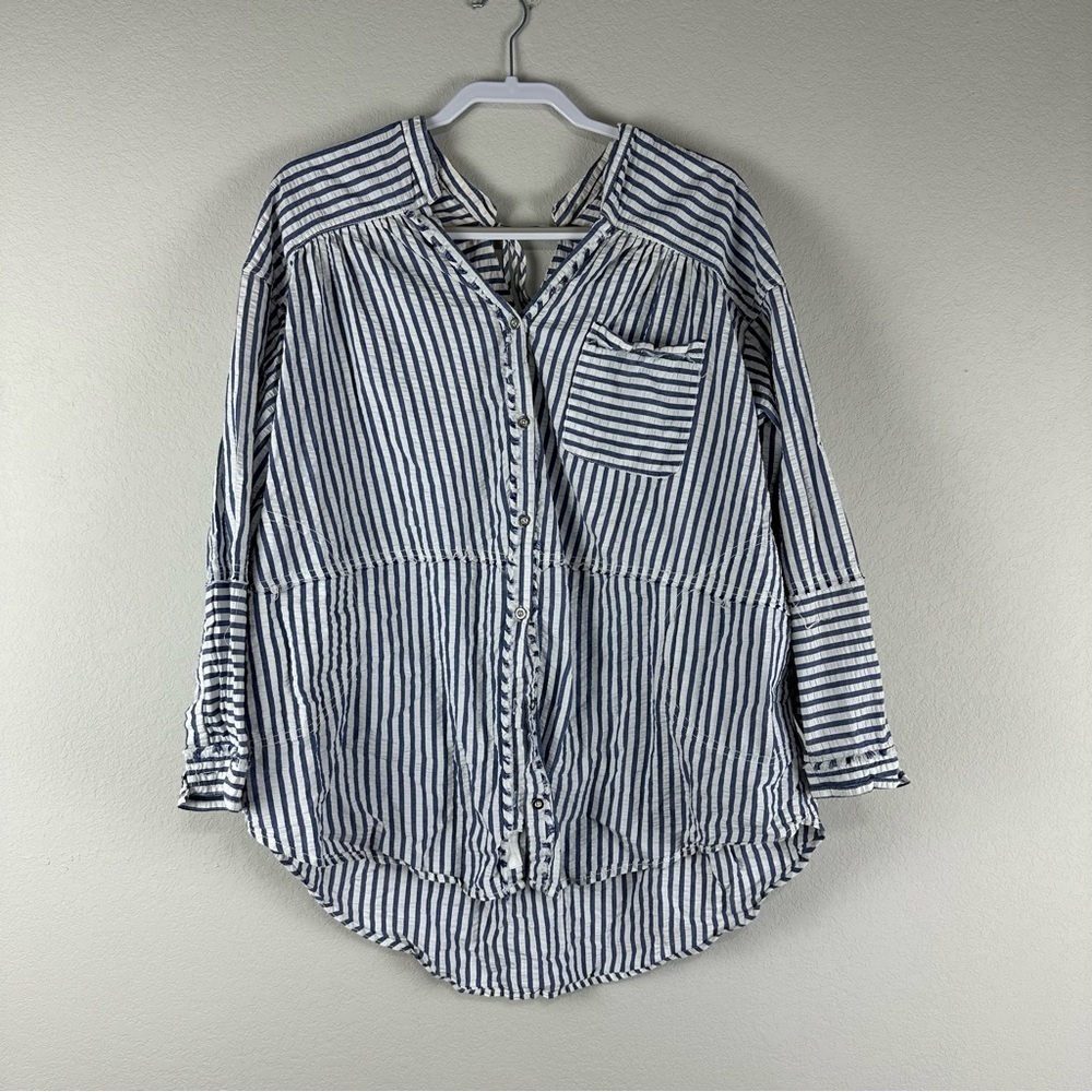 We The Free Blue White Stripe One of the Boys Boho Button Up Tunic Top Size XS